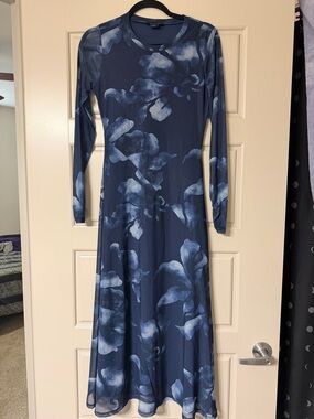 Rachel Zoe Navy Blue Floral Long Sleeve Maxi Dress